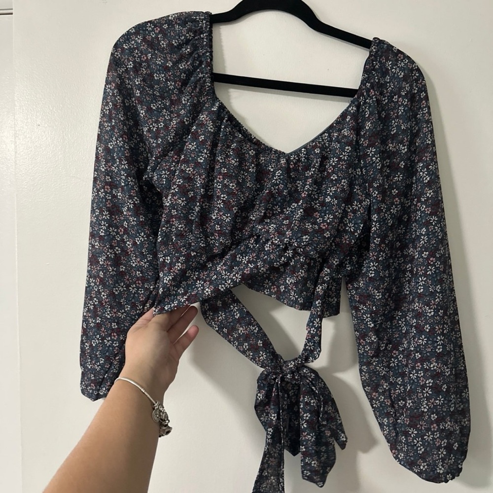 Zara Floral Wrap Blouse - Black and White